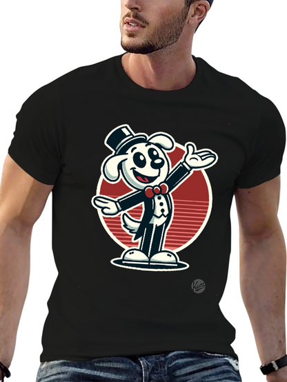 Dapper Dog Cartoon T-Shirt - Black Cotton Blend