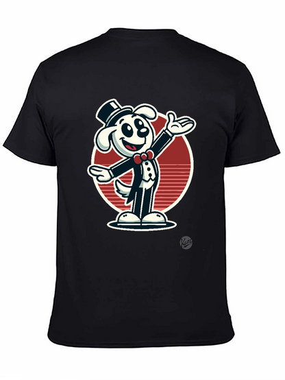 Dapper Dog Cartoon T-Shirt - Black Cotton Blend