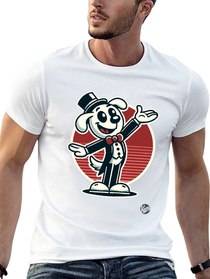 Dapper Dog Cartoon T-Shirt - Black Cotton Blend