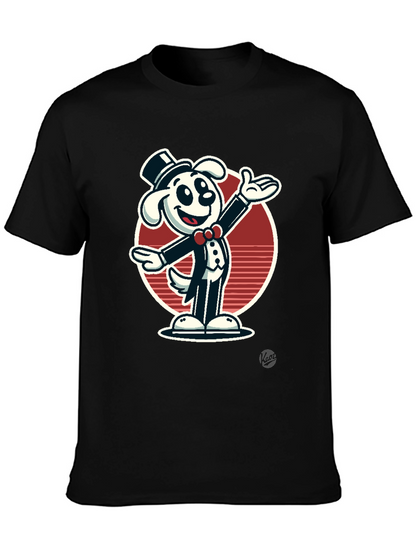 Dapper Dog Cartoon T-Shirt - Black Cotton Blend