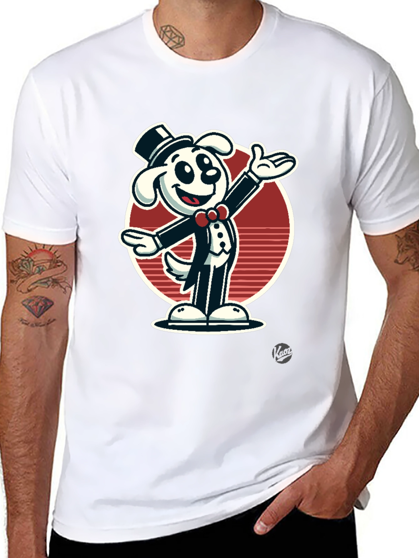 Dapper Dog Cartoon T-Shirt - Black Cotton Blend