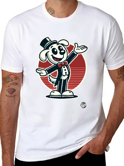 Dapper Dog Cartoon T-Shirt - Black Cotton Blend