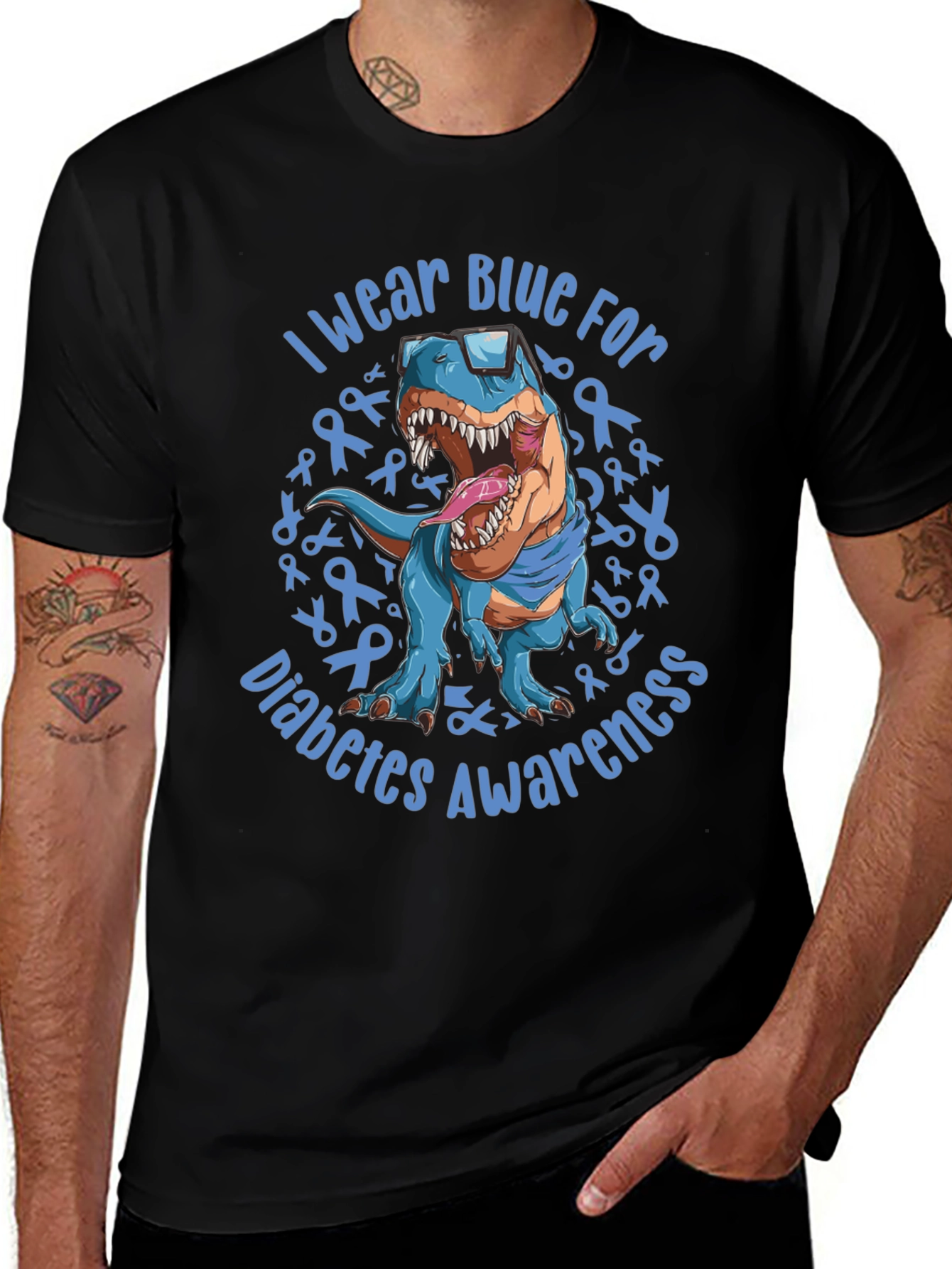 Blue Diabetes Awareness Dinosaur T-Shirt