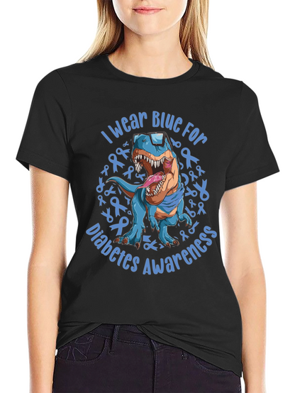 Blue Diabetes Awareness Dinosaur T-Shirt