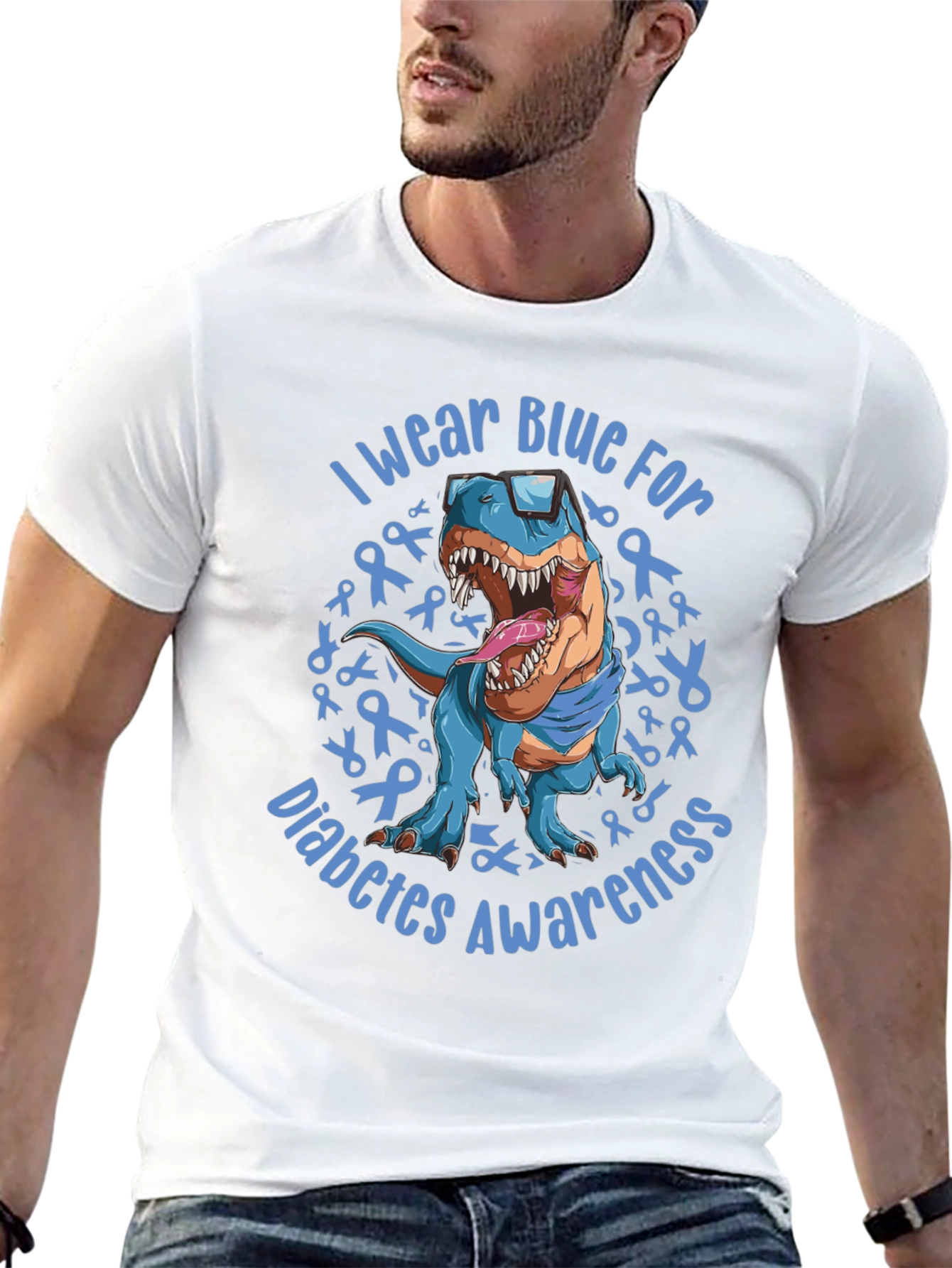 Blue Diabetes Awareness Dinosaur T-Shirt