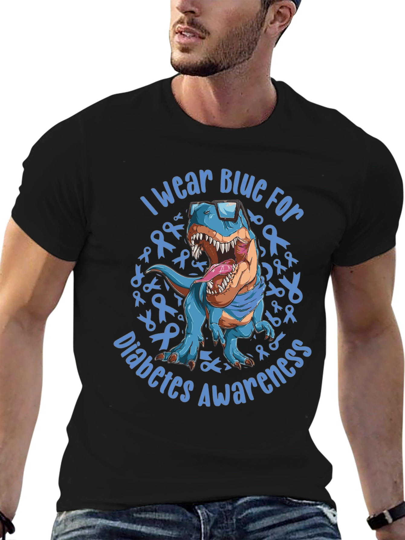 Blue Diabetes Awareness Dinosaur T-Shirt