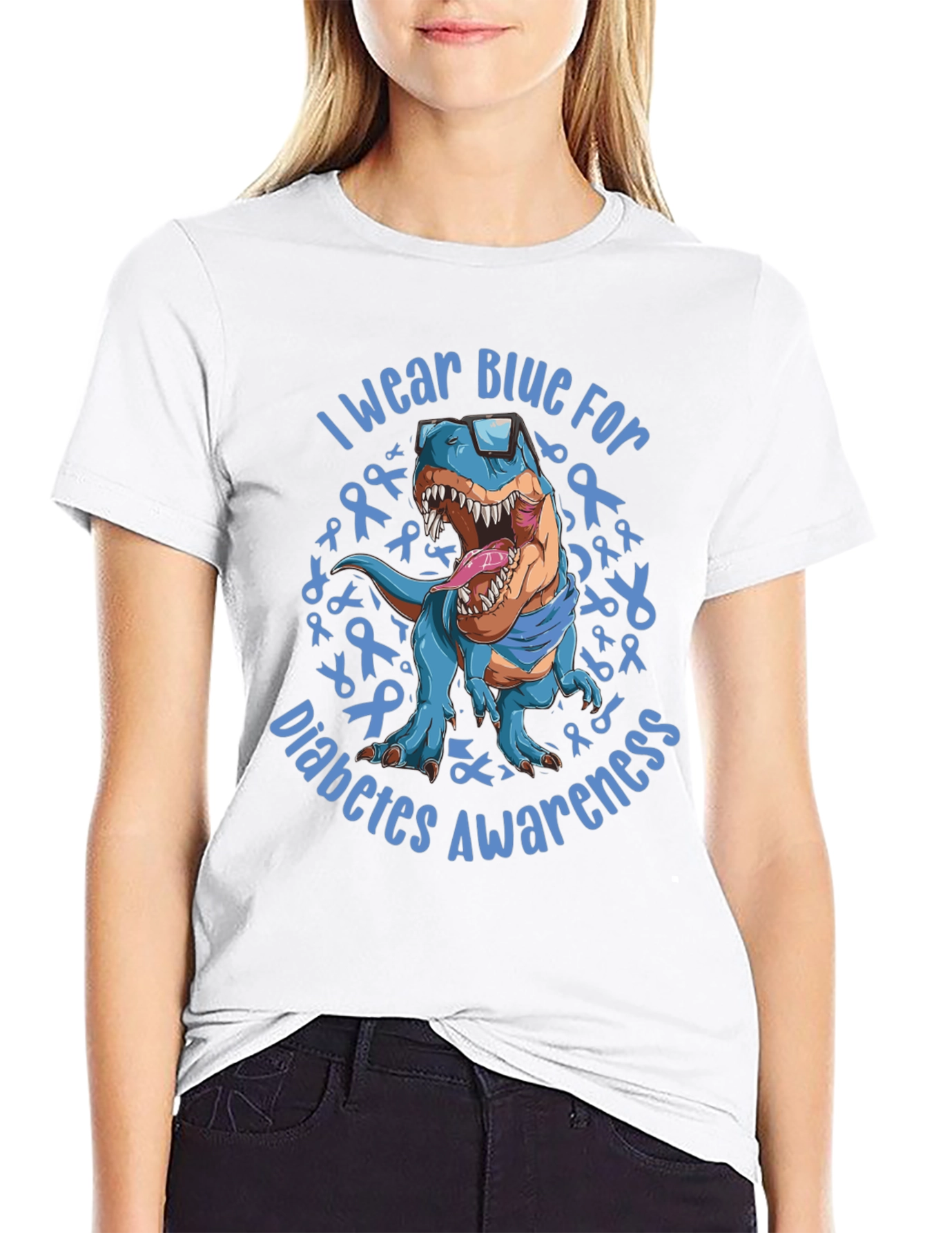Blue Diabetes Awareness Dinosaur T-Shirt