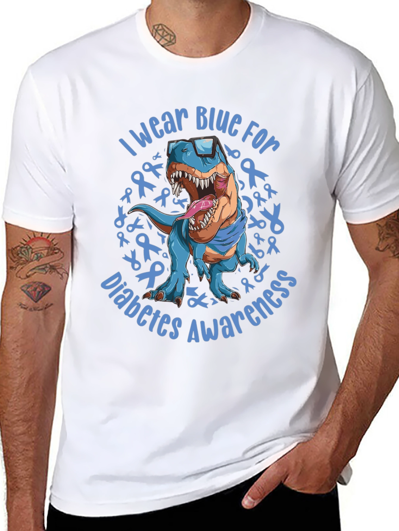 Blue Diabetes Awareness Dinosaur T-Shirt