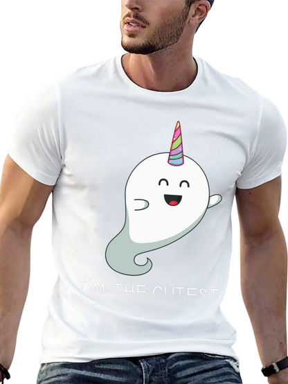 Cute Unicorn Ghost Black T-Shirt