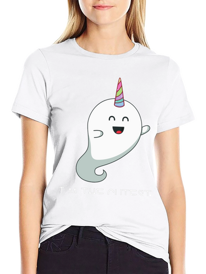 Cute Unicorn Ghost Black T-Shirt