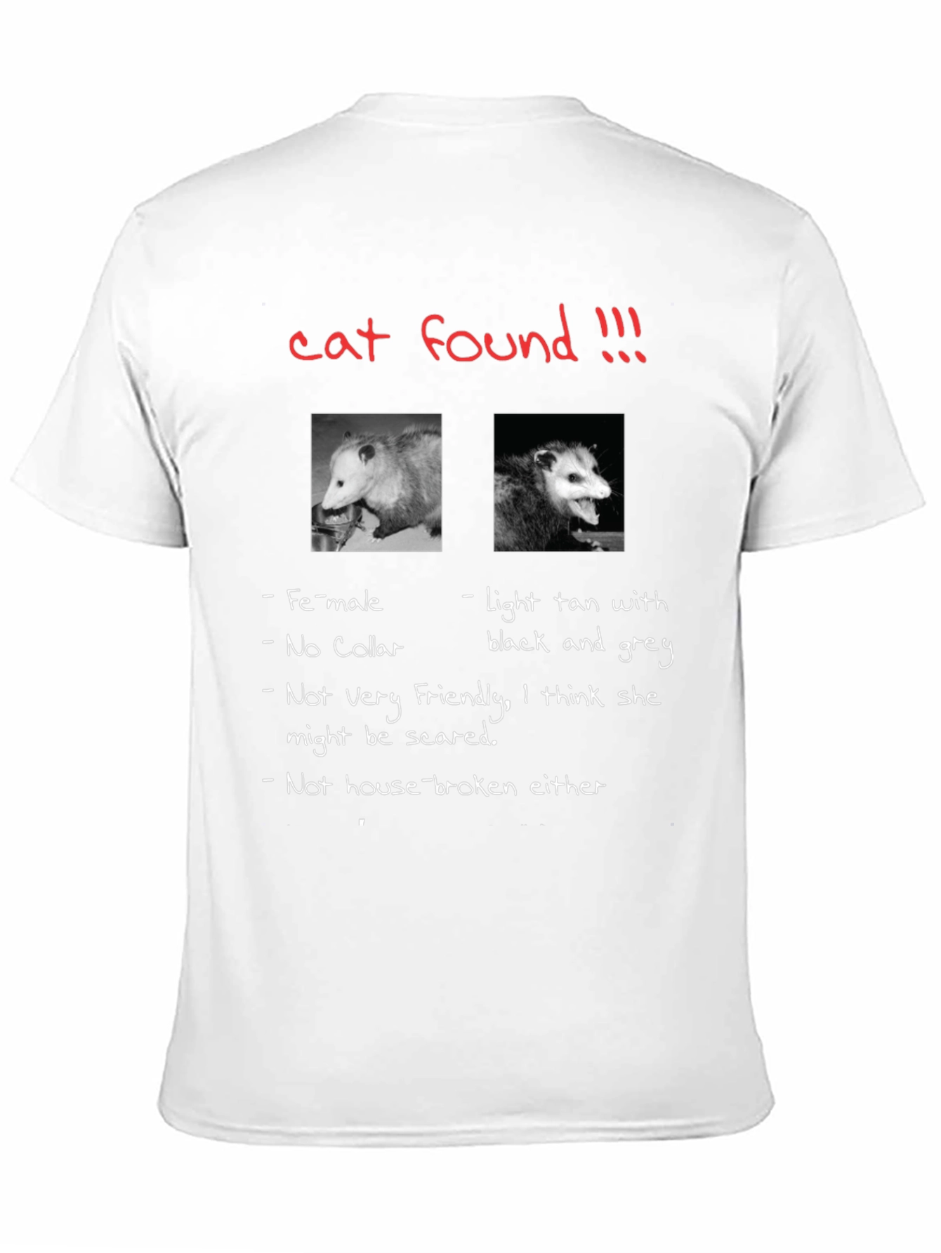 Funny Opossum T-Shirt Cat Found