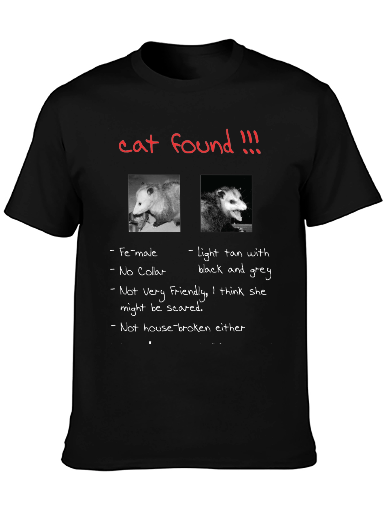 Funny Opossum T-Shirt Cat Found