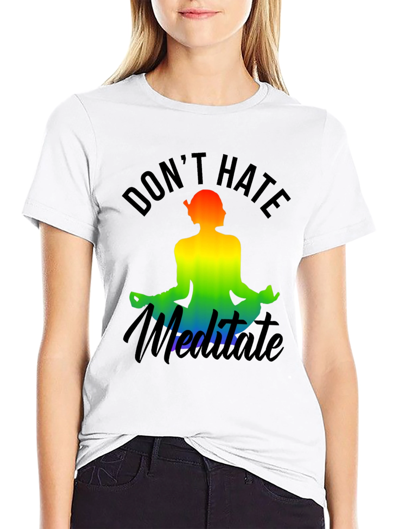 Dont Hate Meditate Rainbow Graphic Tee