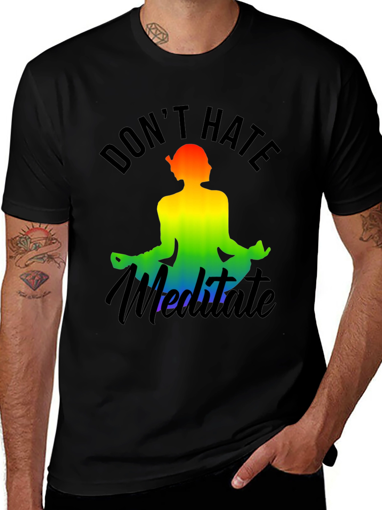 Dont Hate Meditate Rainbow Graphic Tee