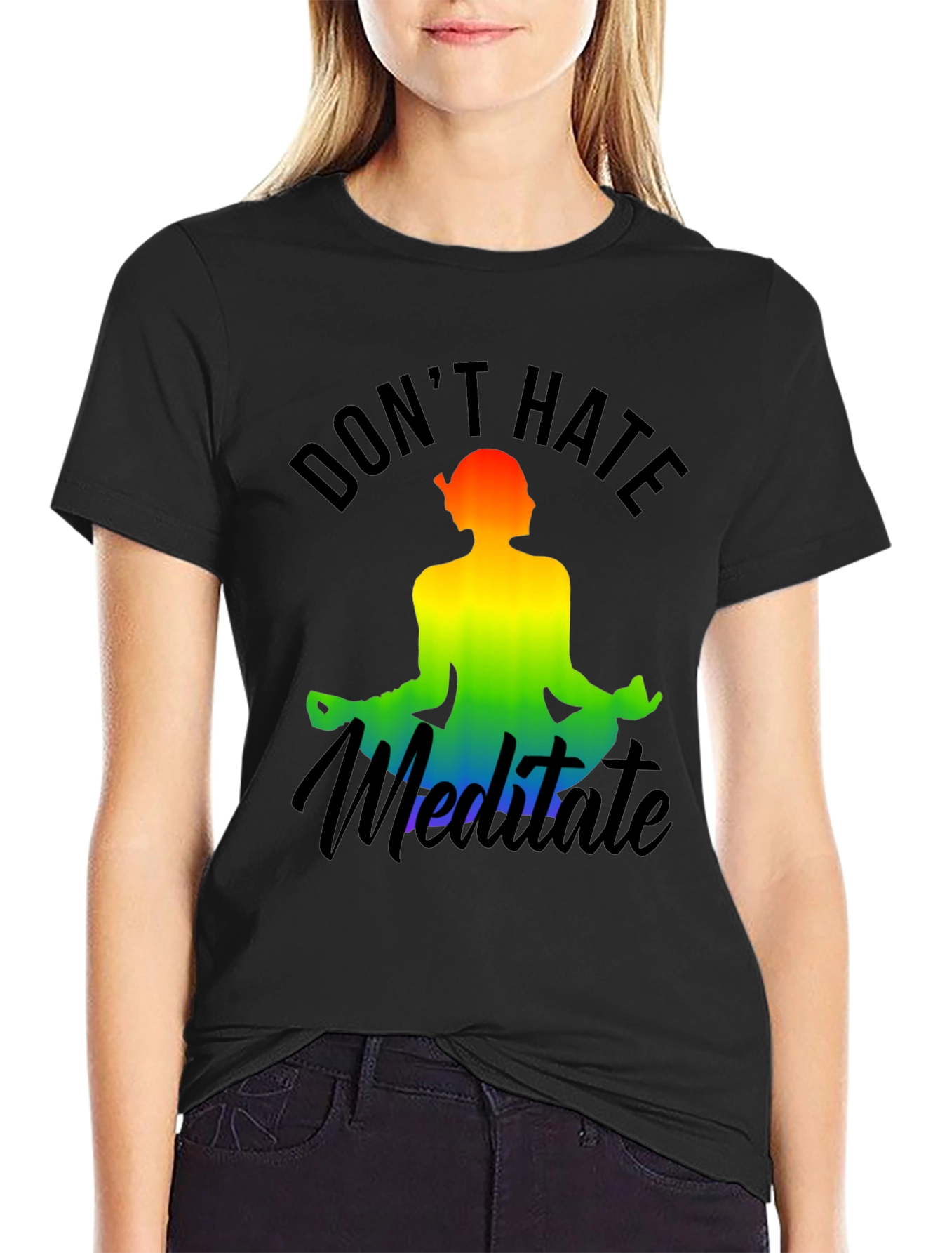 Dont Hate Meditate Rainbow Graphic Tee