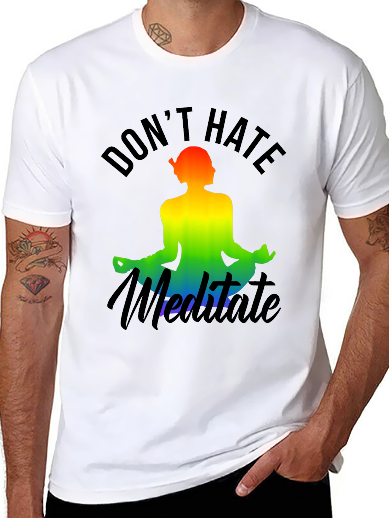 Dont Hate Meditate Rainbow Graphic Tee