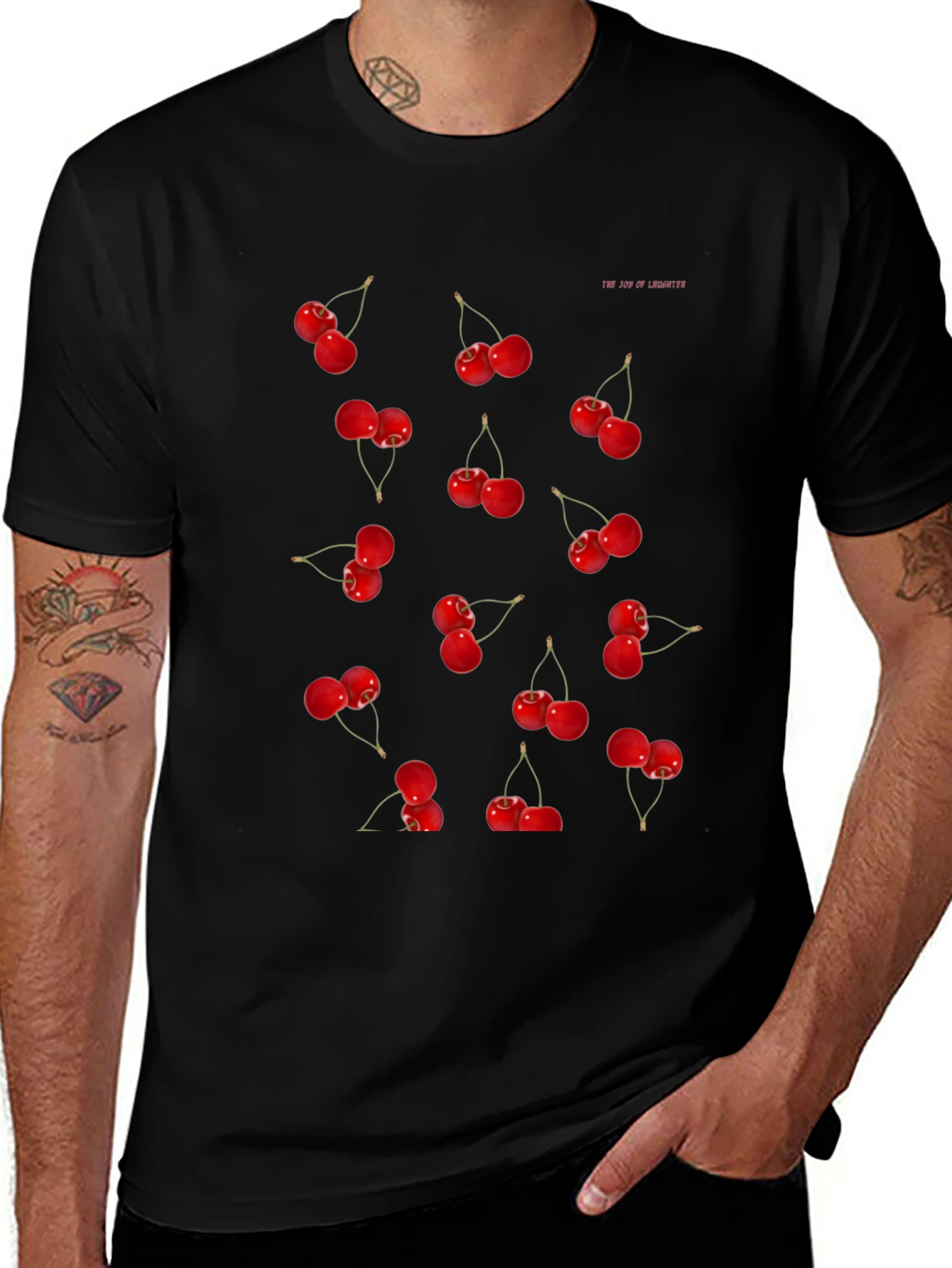Cherry Print Black T-Shirt