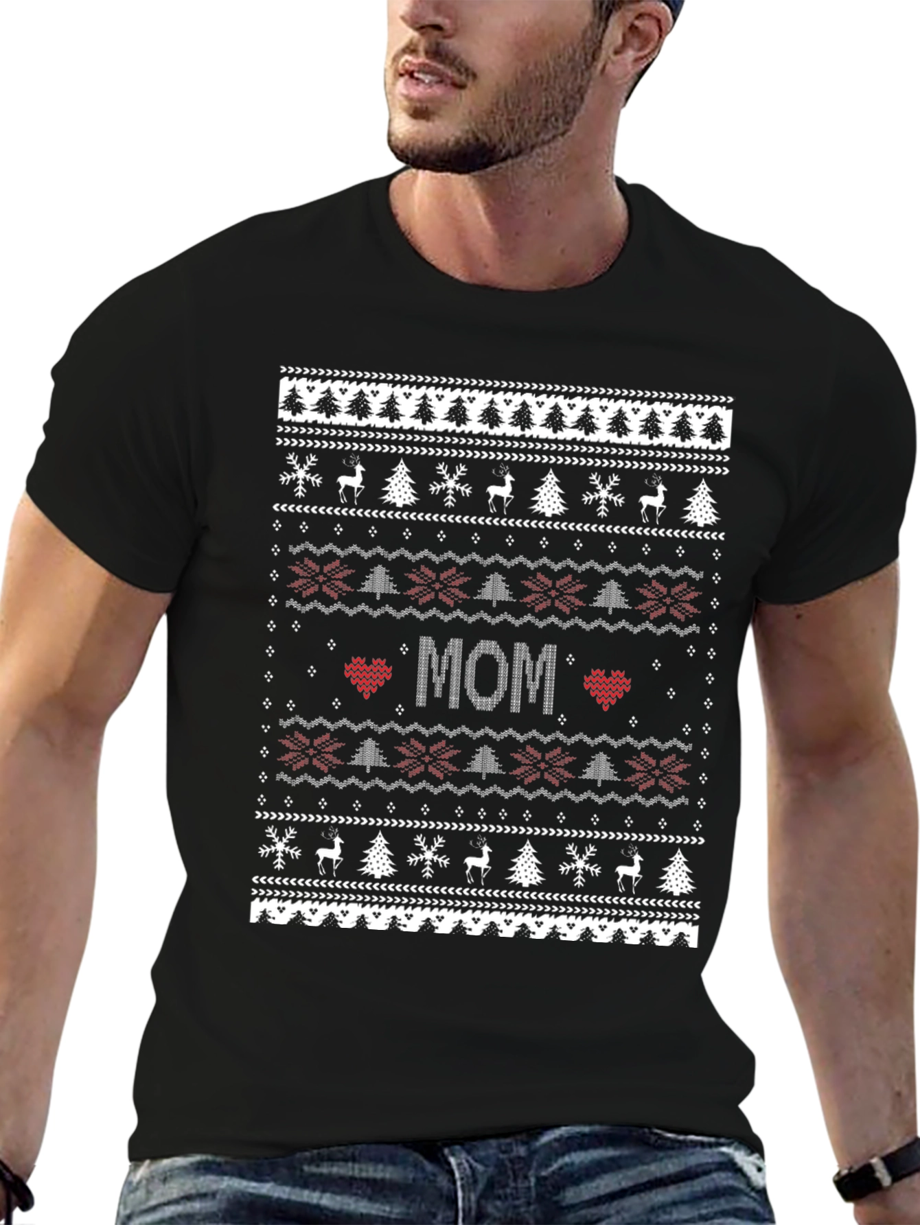 Festive Mom Christmas Sweater Pattern T-Shirt