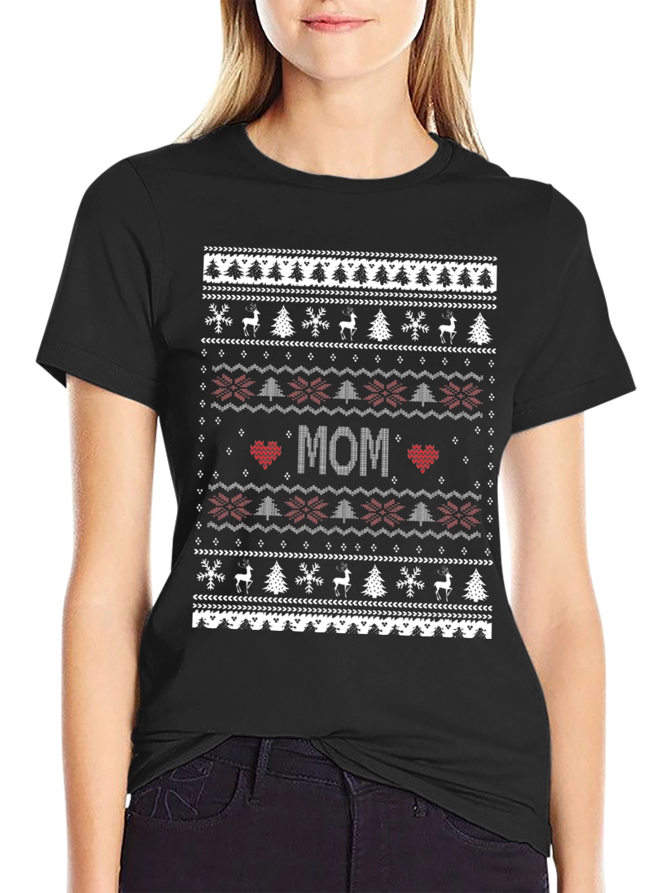 Festive Mom Christmas Sweater Pattern T-Shirt