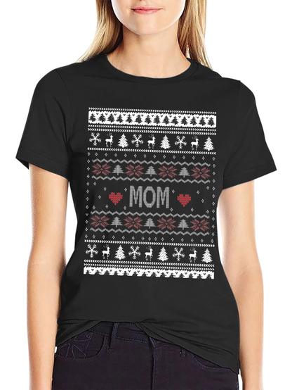 Festive Mom Christmas Sweater Pattern T-Shirt