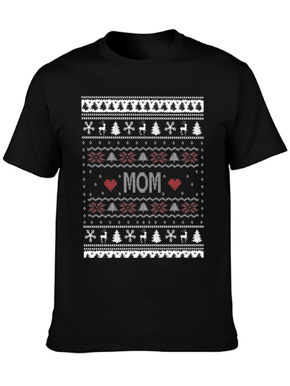 Festive Mom Christmas Sweater Pattern T-Shirt