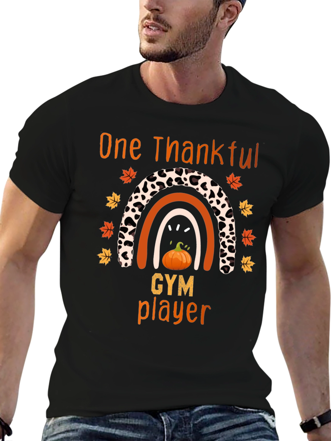 Thankful Gym Player Thanksgiving Rainbow T-Shirt