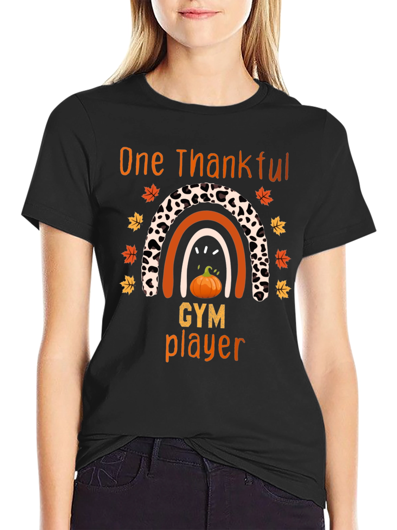 Thankful Gym Player Thanksgiving Rainbow T-Shirt