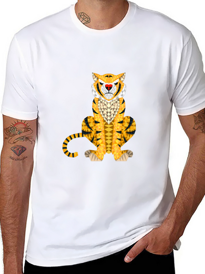 Geometric Tiger Graphic Tee - Stylish Mens Black T-Shirt