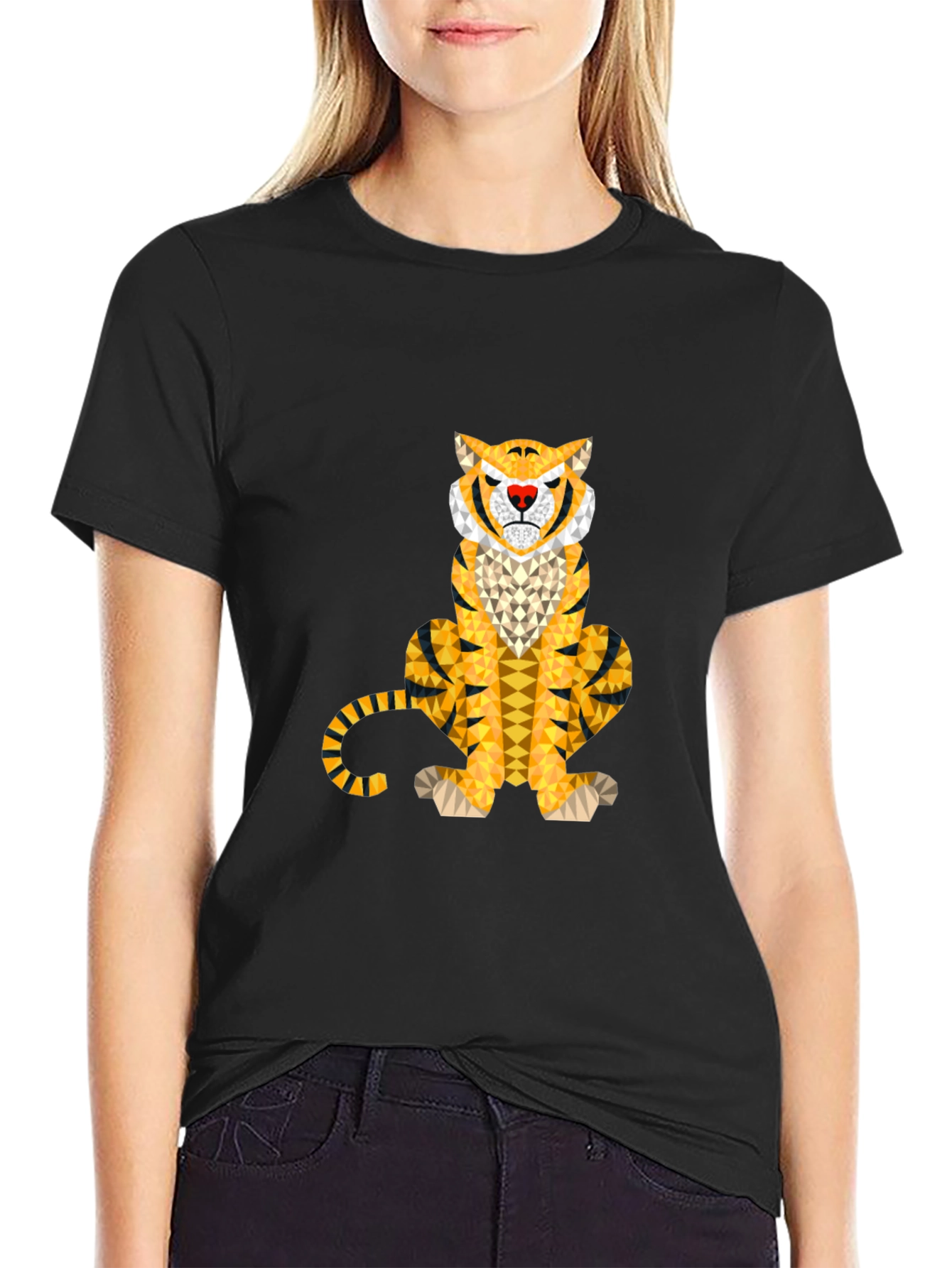 Geometric Tiger Graphic Tee - Stylish Mens Black T-Shirt