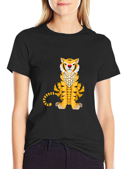 Geometric Tiger Graphic Tee - Stylish Mens Black T-Shirt