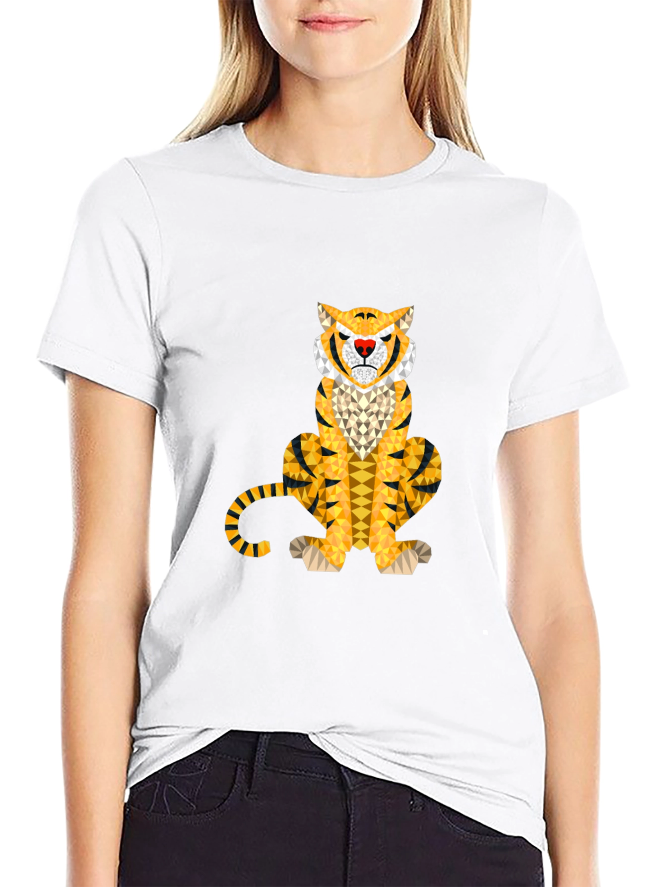 Geometric Tiger Graphic Tee - Stylish Mens Black T-Shirt