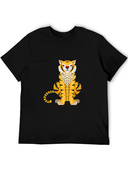 Geometric Tiger Graphic Tee - Stylish Mens Black T-Shirt