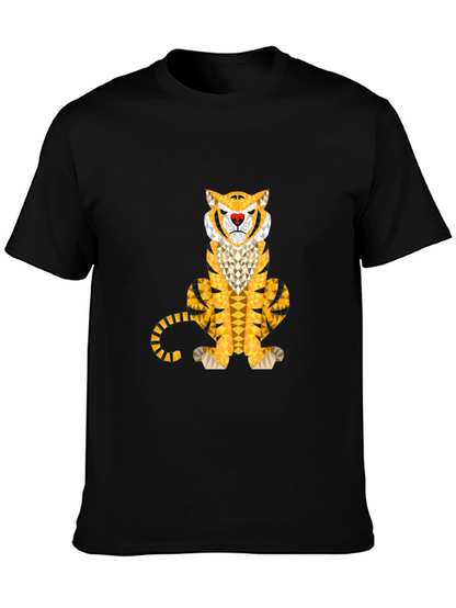 Geometric Tiger Graphic Tee - Stylish Mens Black T-Shirt
