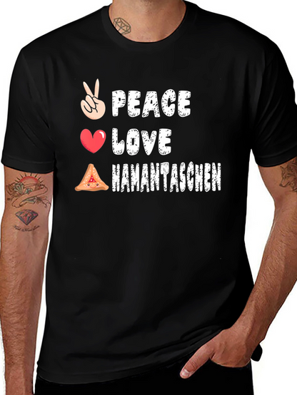 Peace Love Hamantaschen Black Graphic T-Shirt