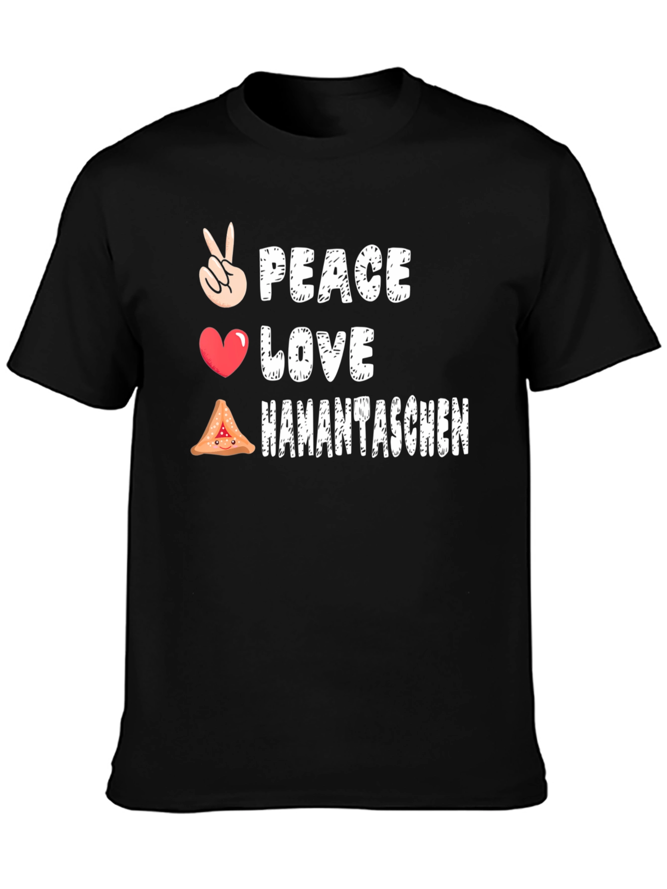 Peace Love Hamantaschen Black Graphic T-Shirt