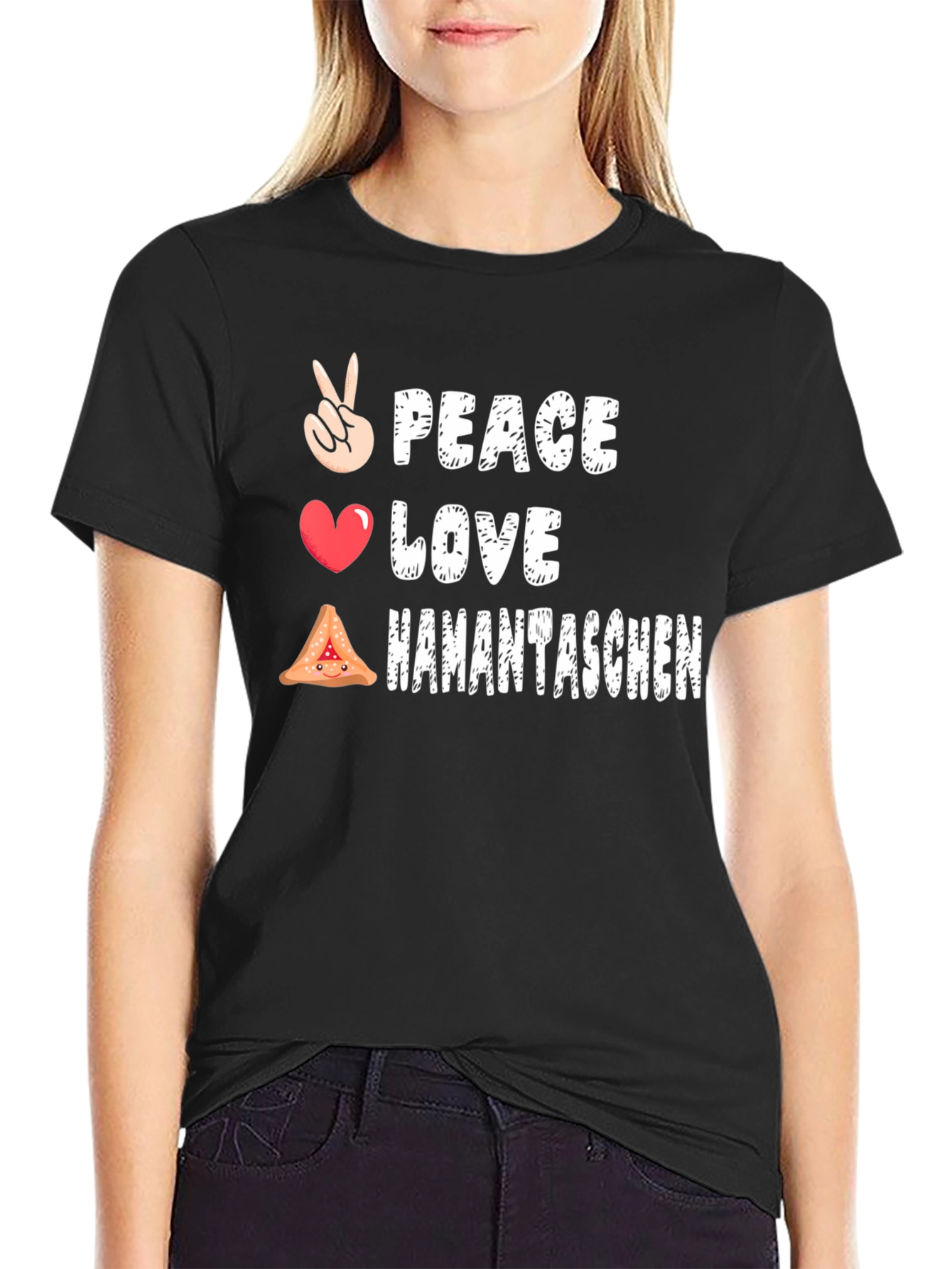 Peace Love Hamantaschen Black Graphic T-Shirt