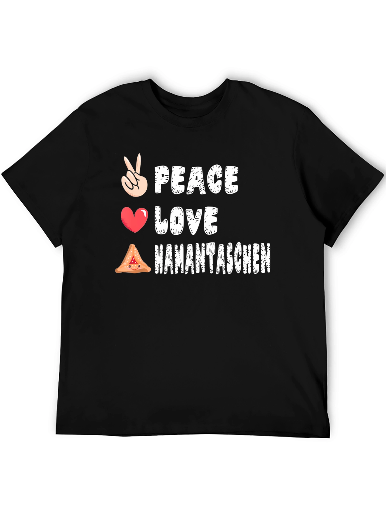 Peace Love Hamantaschen Black Graphic T-Shirt