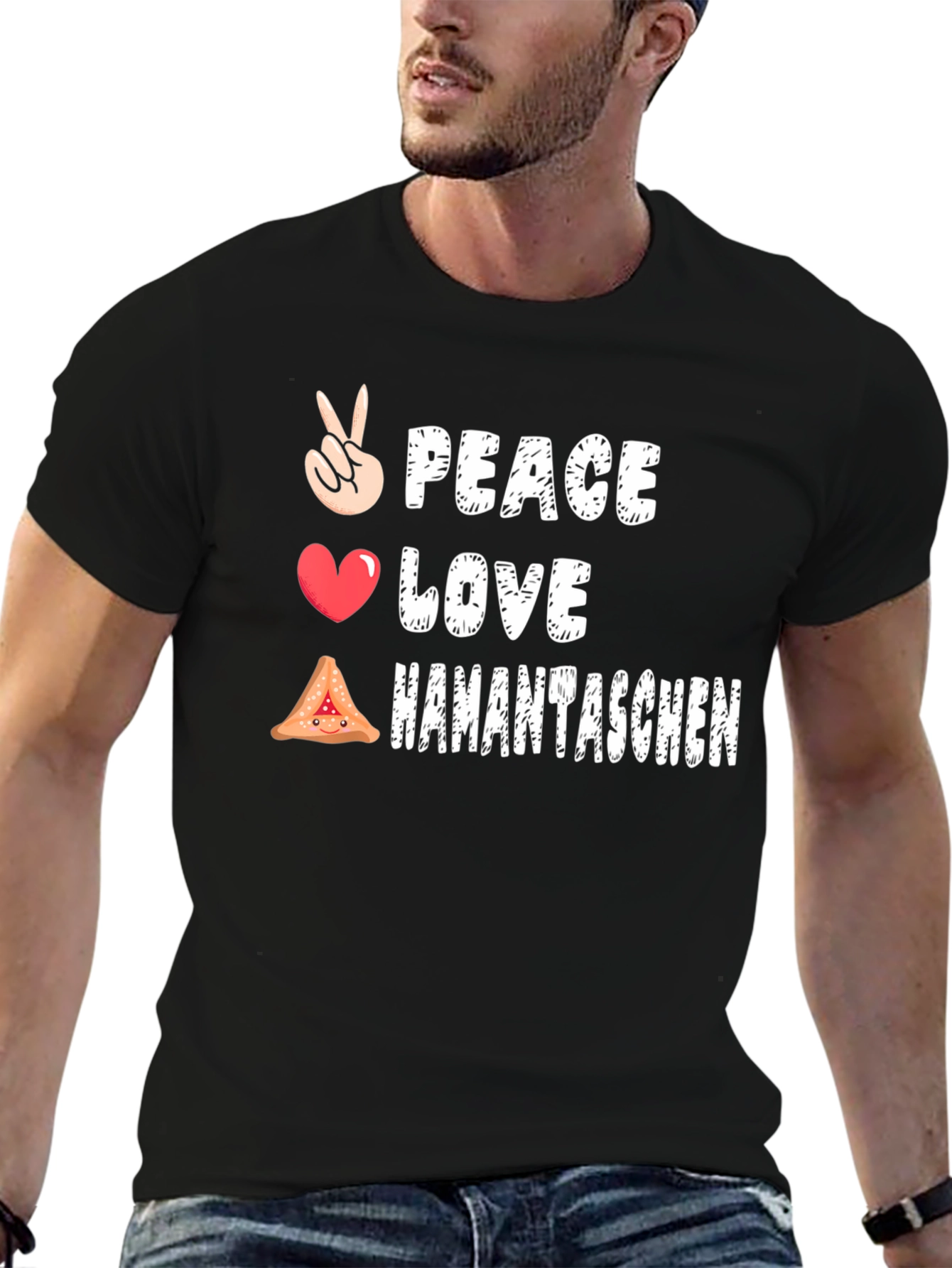 Peace Love Hamantaschen Black Graphic T-Shirt
