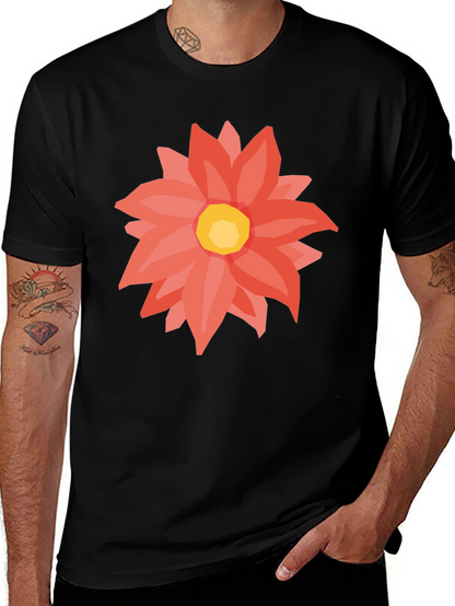 Black T-Shirt with Floral Graphic