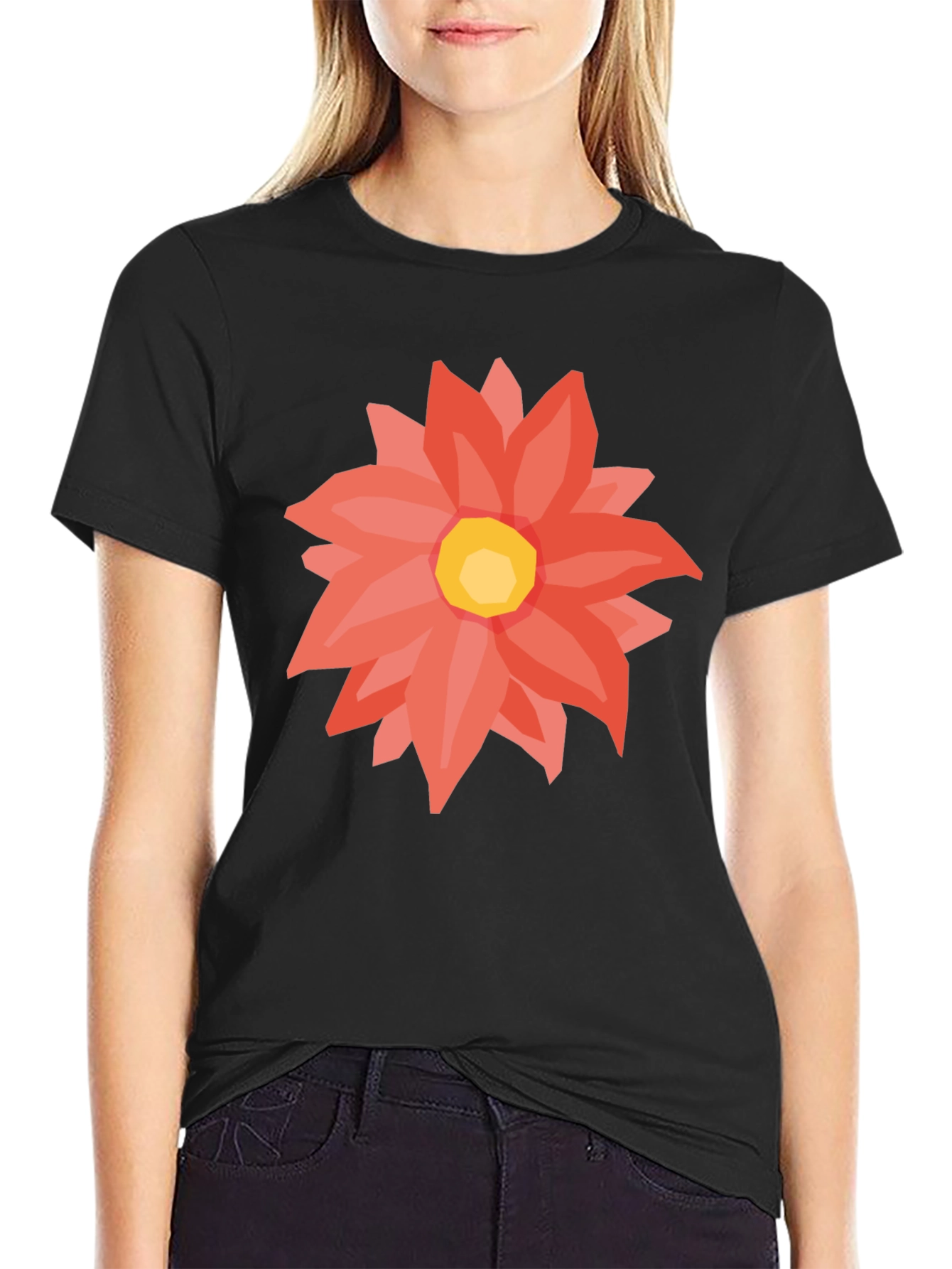 Black T-Shirt with Floral Graphic