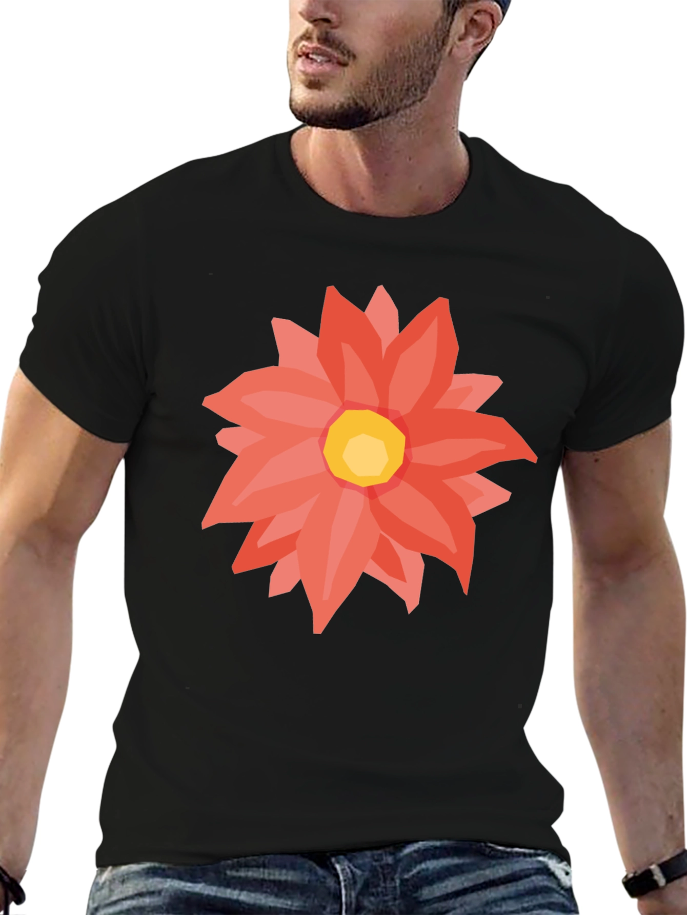 Black T-Shirt with Floral Graphic