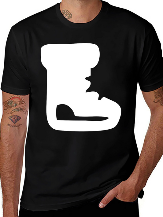 Black T-Shirt with White Boot Print