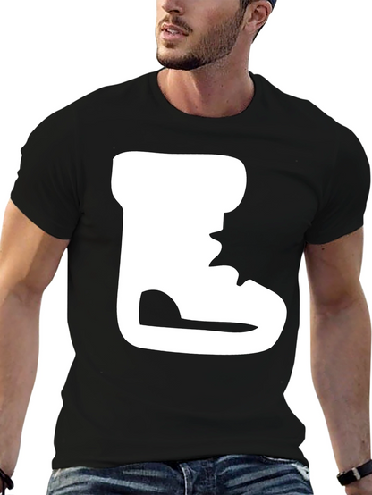 Black T-Shirt with White Boot Print