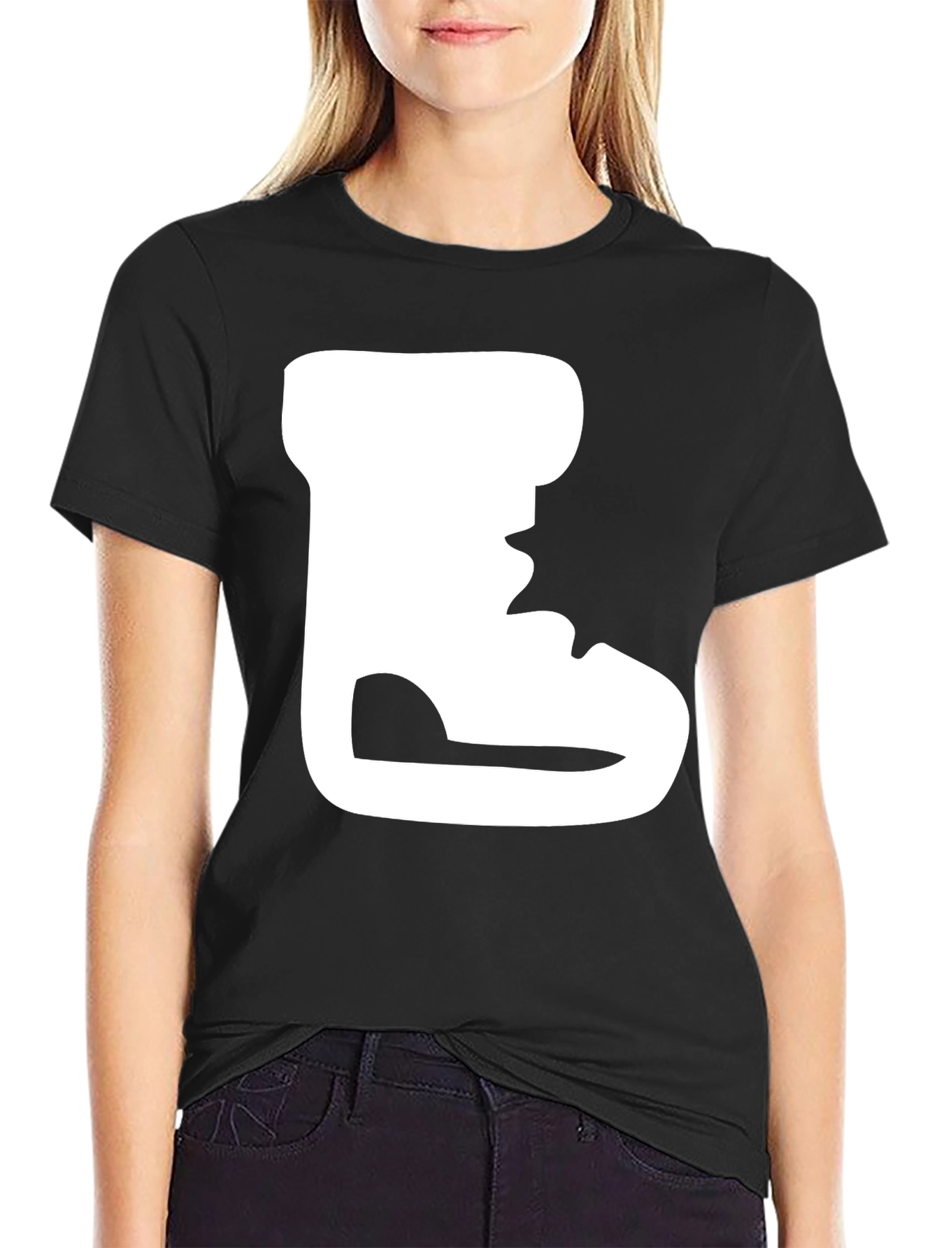 Black T-Shirt with White Boot Print
