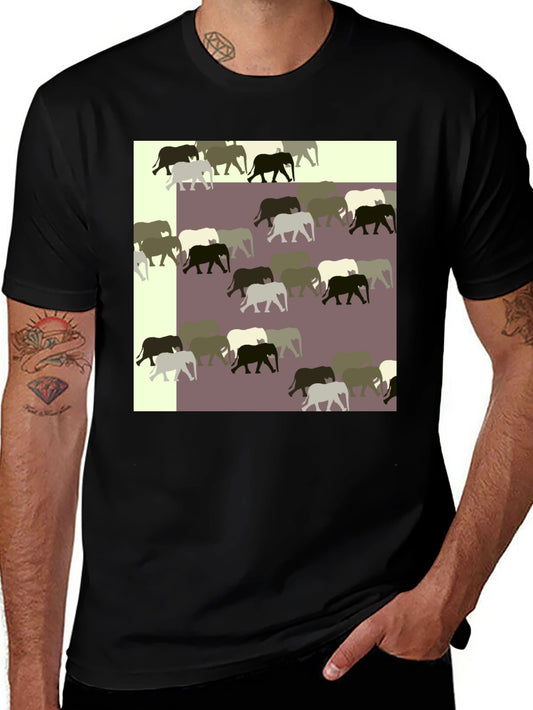 Elephant Pattern Black T-Shirt
