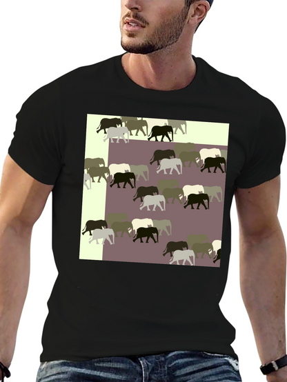 Elephant Pattern Black T-Shirt