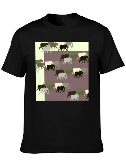 Elephant Pattern Black T-Shirt