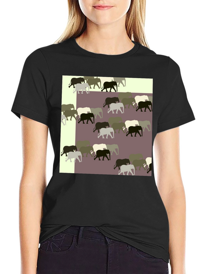 Elephant Pattern Black T-Shirt