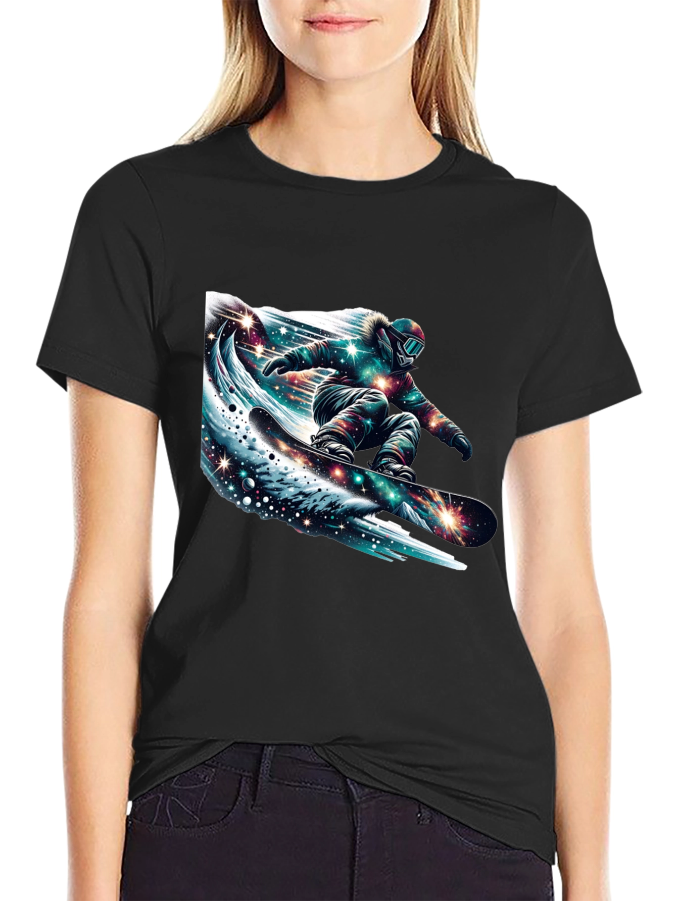 Galaxy Snowboarder Graphic Tee - Black