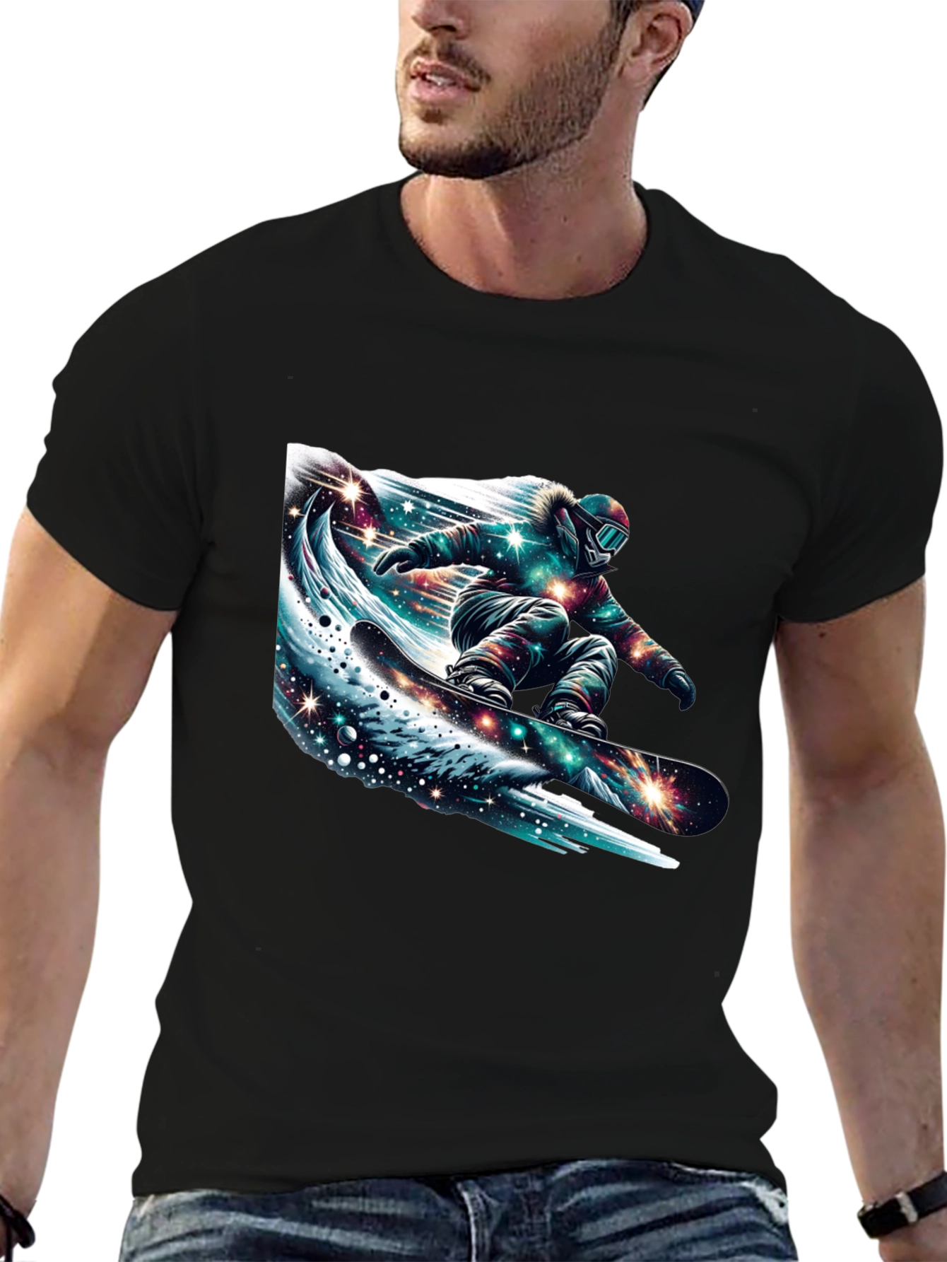 Galaxy Snowboarder Graphic Tee - Black